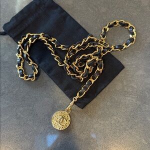 CHANEL CC 24K Gold Plated Black Leather Chain Belt